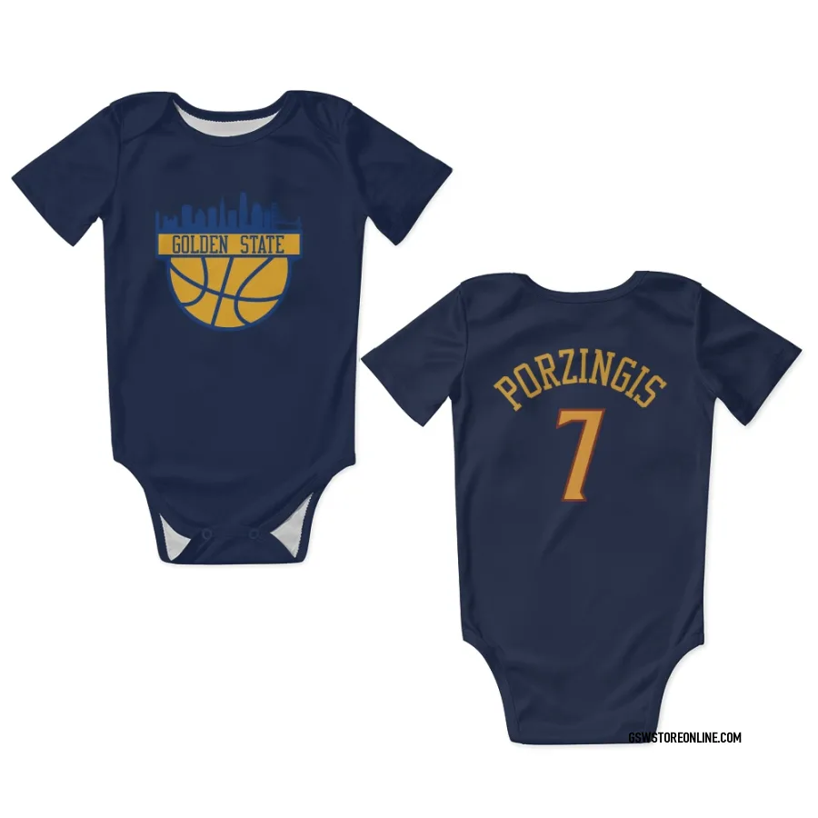 Golden State Warriors Kristaps Porzingis Navy  Newborn & Infant Bodysuit