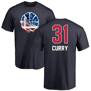 Men's Golden State Warriors Seth Curry Gold Navy Name and Number Banner Wave T-Shirt