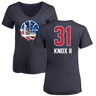 Women's Golden State Warriors Kevin Knox II Gold Navy Name and Number Banner Wave V-Neck T-Shirt