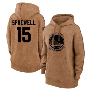 Women's Golden State Warriors Latrell Sprewell Gold Brown 2023 Salute to Service Pullover Hoodie