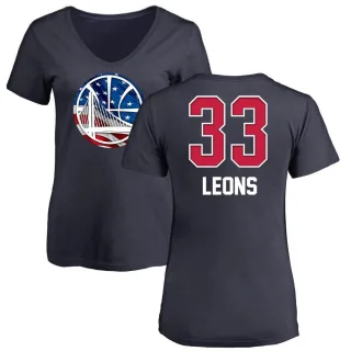 Women's Golden State Warriors Malevy Leons Gold Navy Name and Number Banner Wave V-Neck T-Shirt