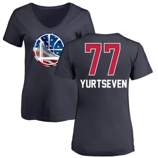 Women's Golden State Warriors Omer Yurtseven Gold Navy Name and Number Banner Wave V-Neck T-Shirt